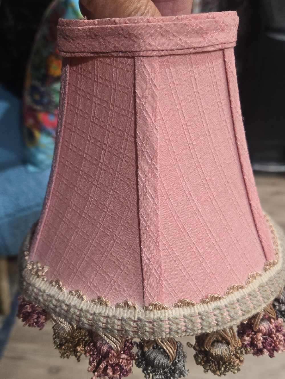 Vintage Pink Decorative Lamp Shade with Trim.